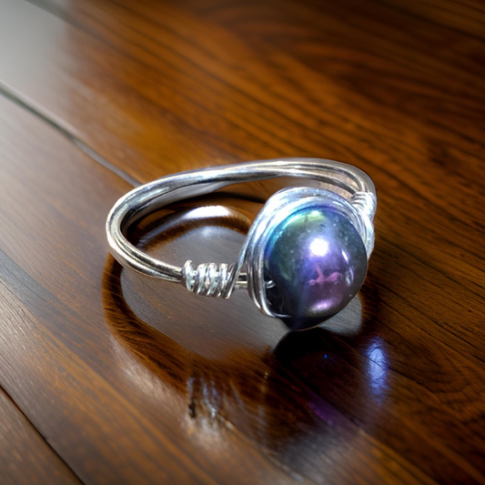 Handcrafted Wire-Wrapped Rainbow Hematite Ring