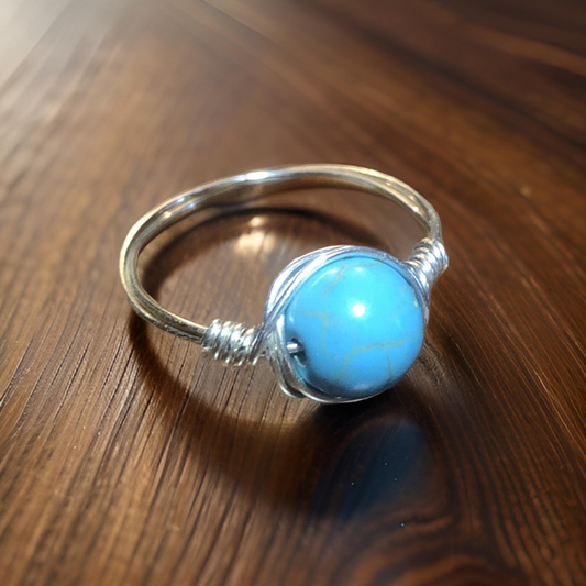 Handcrafted Wire-Wrapped Howlite Turquoise Ring